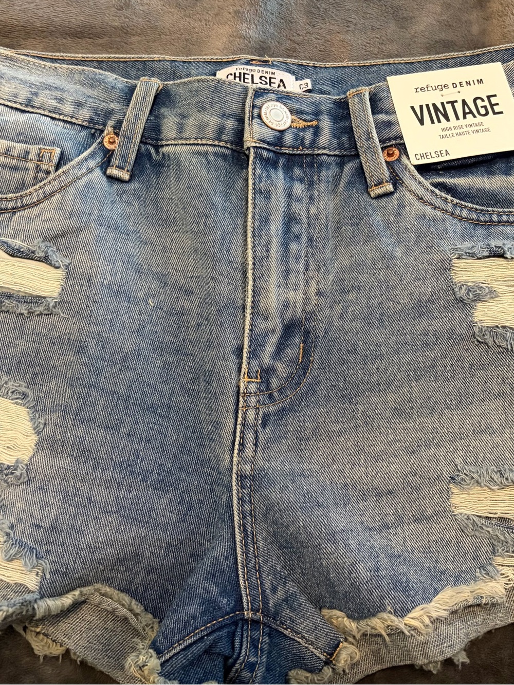 refuge Vintage Chelsea High-Rise Distressed Denim Shorts - Light Blue